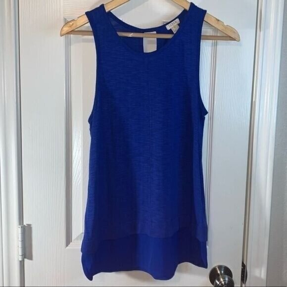 J.Crew Factory Blue Sleeveless Pullover Keyhole Back Ruffle Blouse Size XS - Picture 2 of 6